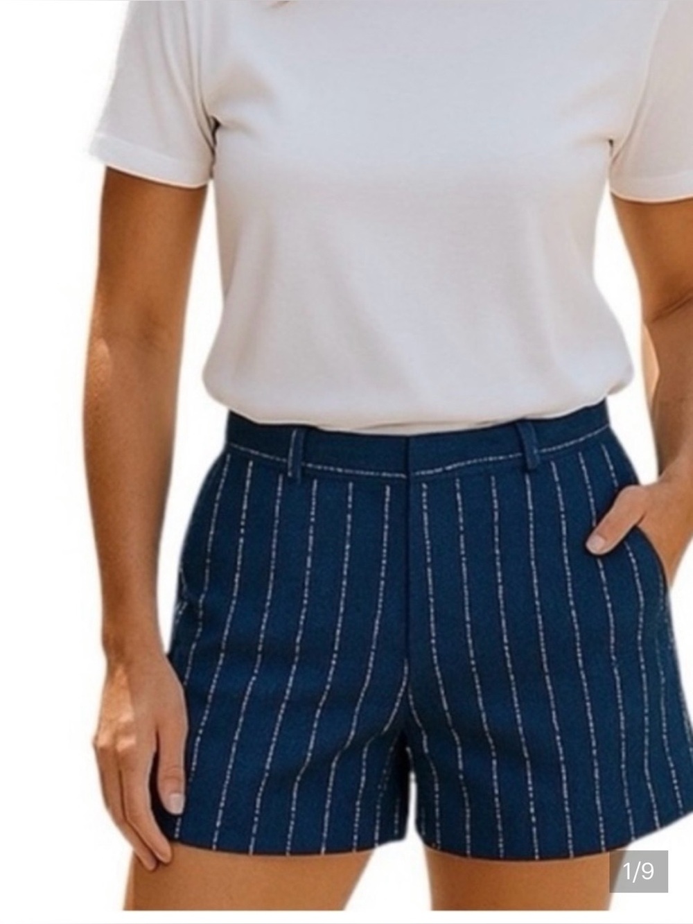 Banana Republic Navy Pinstripe High-Waist Shorts